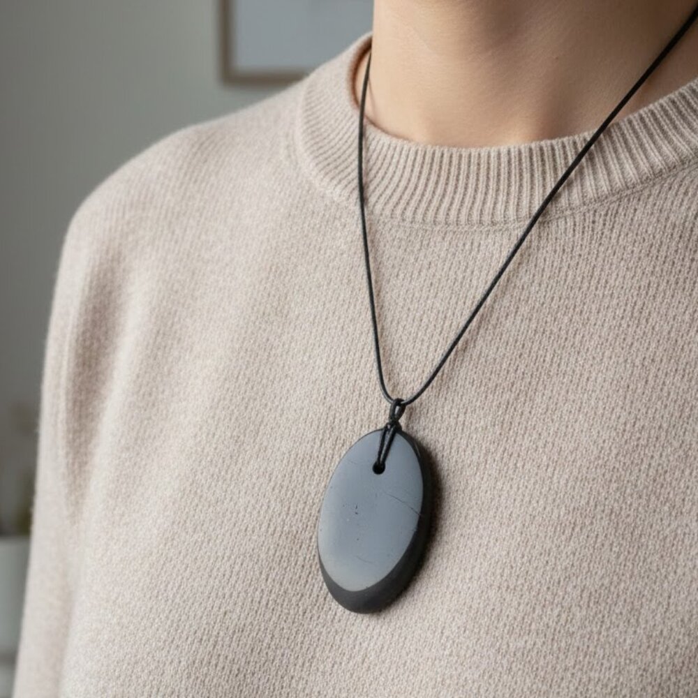 Shungite Stone Pendant Genuine Mineral EMF Shield Protection Amulet  Oval